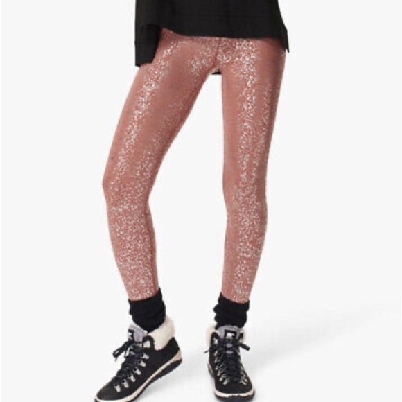 Sweaty Betty Disco Metallic Leggings Size XXS Red Pink Terrazzo Foil Full Length - Picture 4 of 9